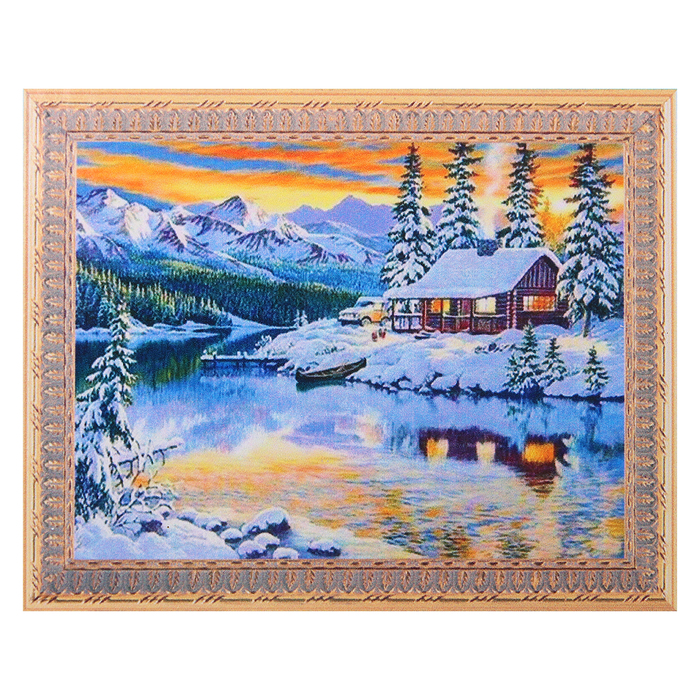 Картина стразами "Зимний домик у реки" 60х45 см