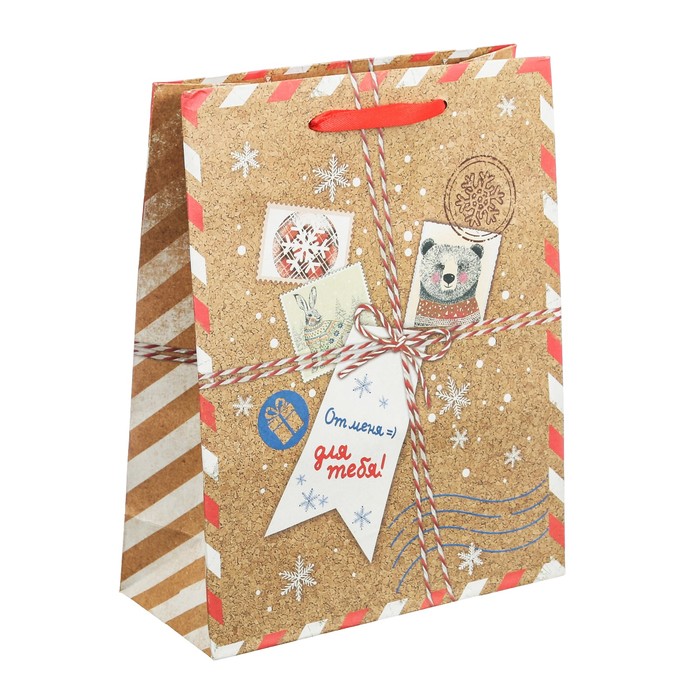Пакет крафтовый вертикальный «Новогодняя посылка», 12 × 15 × 5,5 см
