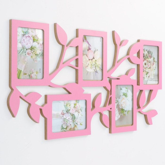 Фоторамка-коллаж "Веточки" 5 фото розовый
