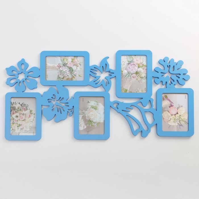 Фоторамка-коллаж "Цветы" 5 фото синий акрил