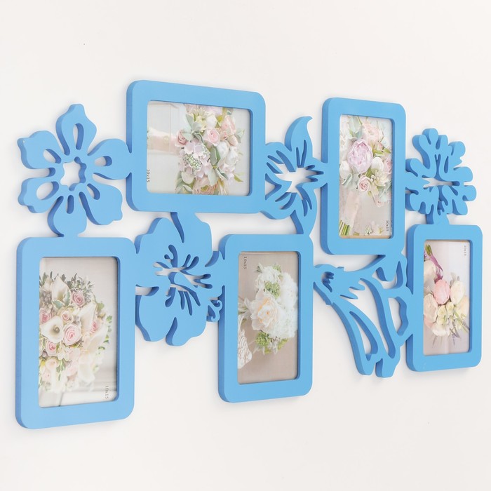 Фоторамка-коллаж "Цветы" 5 фото синий акрил