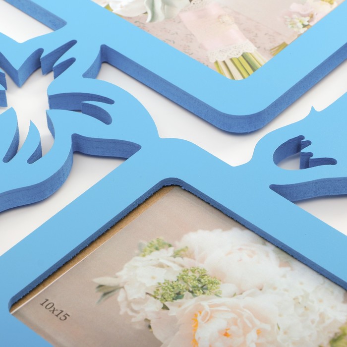 Фоторамка-коллаж "Цветы" 5 фото синий акрил