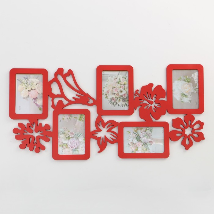 Фоторамка-коллаж "Цветы" 5 фото красный акрил