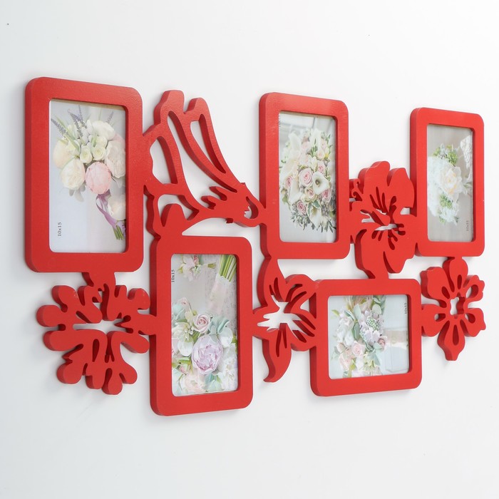 Фоторамка-коллаж "Цветы" 5 фото красный акрил