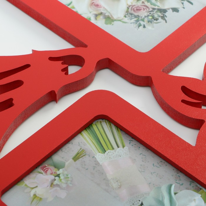 Фоторамка-коллаж "Цветы" 5 фото красный акрил