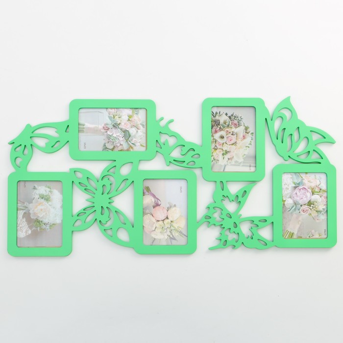 Фоторамка-коллаж "Бабочки" 5 фото зеленый акрил