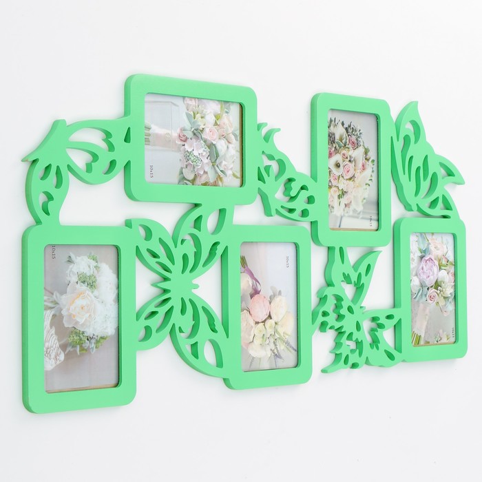 Фоторамка-коллаж "Бабочки" 5 фото зеленый акрил