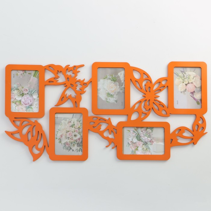 Фоторамка-коллаж "Бабочки" 5 фото оранжевый акрил