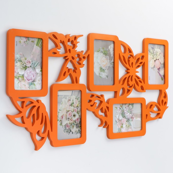 Фоторамка-коллаж "Бабочки" 5 фото оранжевый акрил