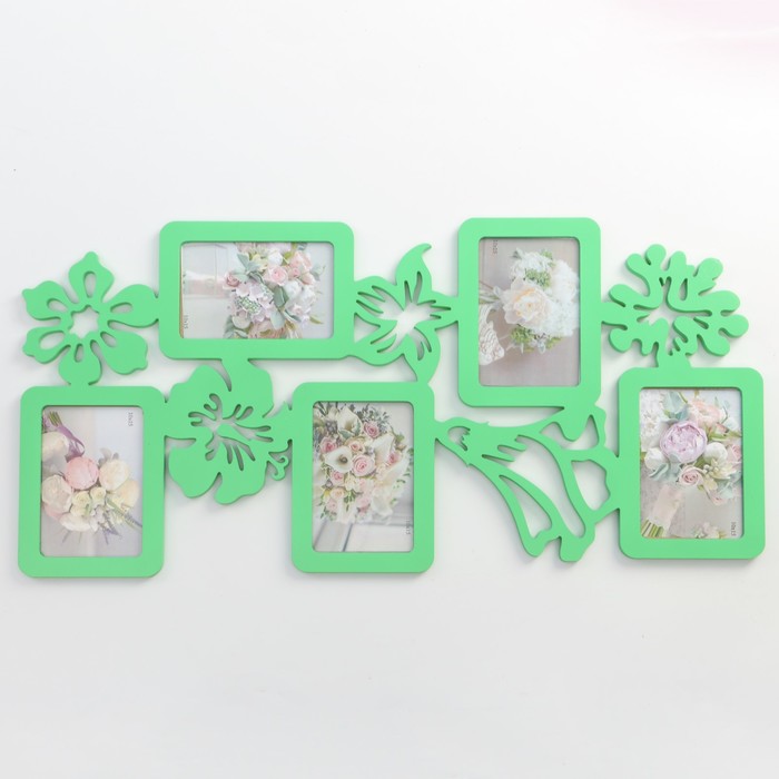 Фоторамка-коллаж "Цветы" 5 фото зеленый акрил