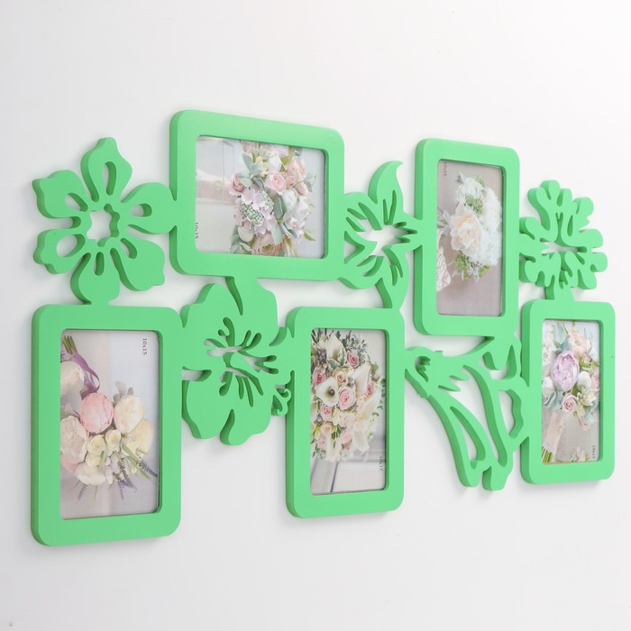 Фоторамка-коллаж "Цветы" 5 фото зеленый акрил
