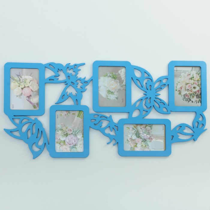 Фоторамка-коллаж "Бабочки" 5 фото синий акрил