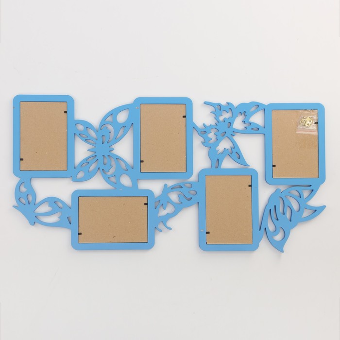 Фоторамка-коллаж "Бабочки" 5 фото синий акрил