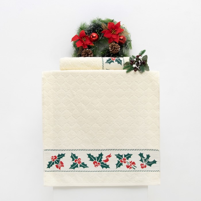 Полотенце махровое "Остролист" 50х90 см,400 г/м2,ваниль, 100% хлопок