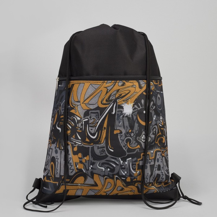 Сумка-мешок для обуви "Абстракция", наружный карман на молнии, цвет чёрный/оранжевый