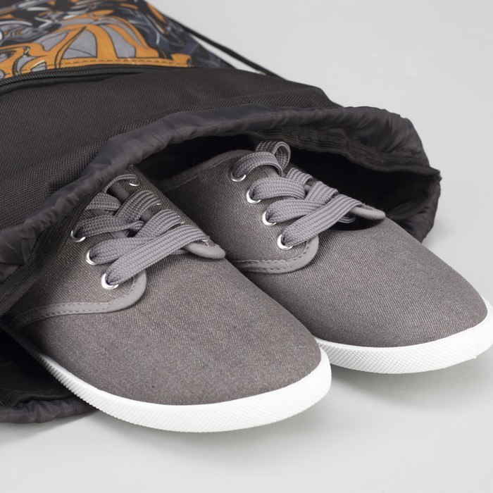 Сумка-мешок для обуви "Абстракция", наружный карман на молнии, цвет чёрный/оранжевый