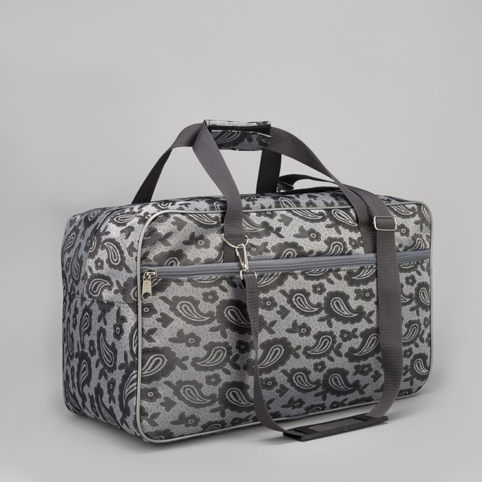 Сумка дорожная, отдел на молнии, наружный карман, длинный ремень, цвет серый