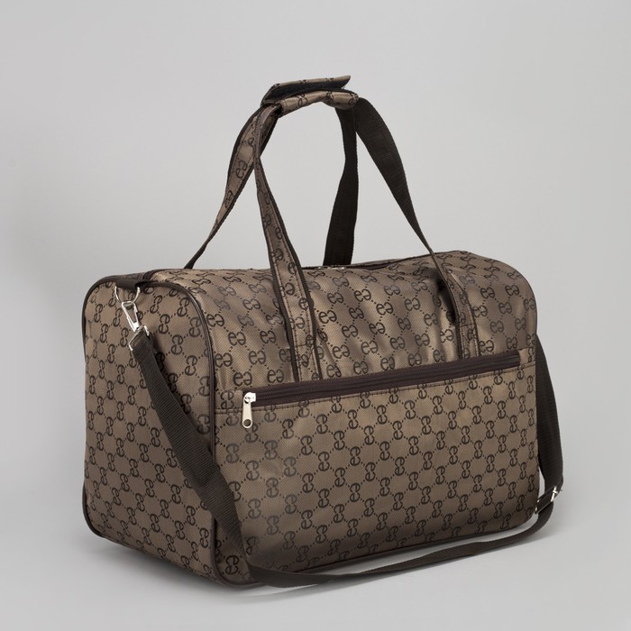 Сумка дорожная "Узоры", отдел на молнии, наружный карман, длинный ремень, цвет коричневый