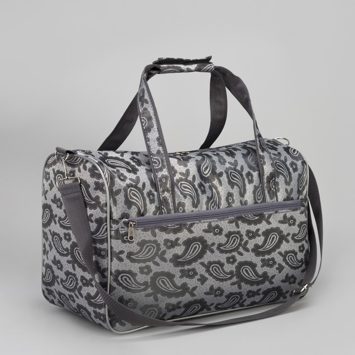 Сумка дорожная, отдел на молнии, наружный карман, длинный ремень, цвет серый