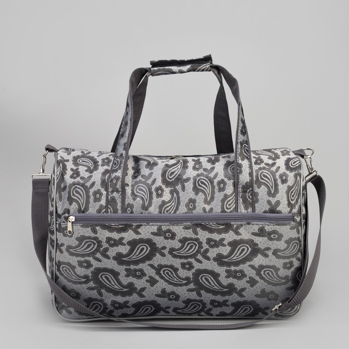 Сумка дорожная, отдел на молнии, наружный карман, длинный ремень, цвет серый