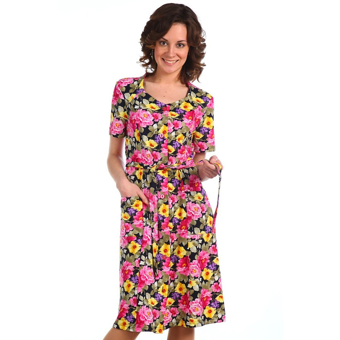 Халат женский на пуговицах 732 цвет цветочный, р-р 50