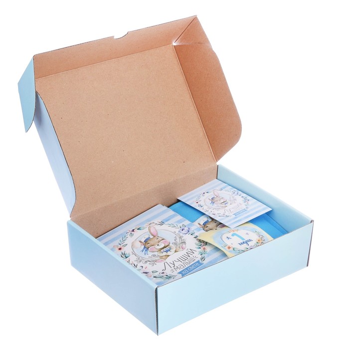 Подарочный набор "Лучший малыш на свете": фотоальбом на 10 магнитных листов, кармашек на кроватку на 2 отделения, наклейки для фотографирования и открытка