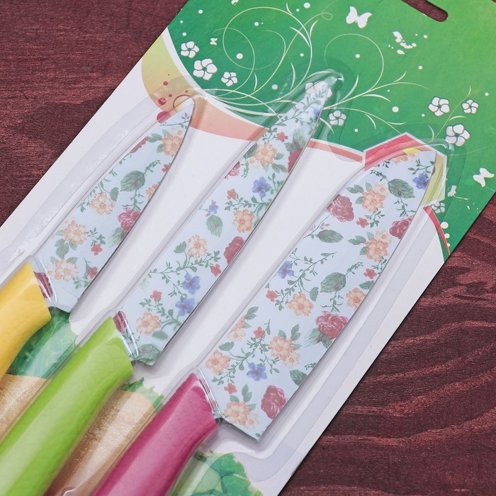 Набор ножей, 3 шт: 12,5/12/8,5 см, цвета МИКС