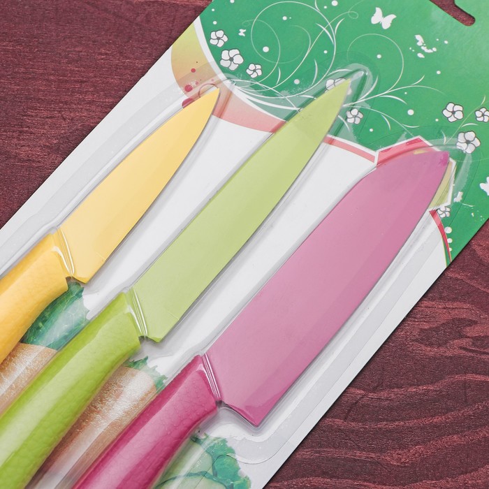 Набор ножей, 3 шт: 12,5/12/8,5 см, цвета МИКС