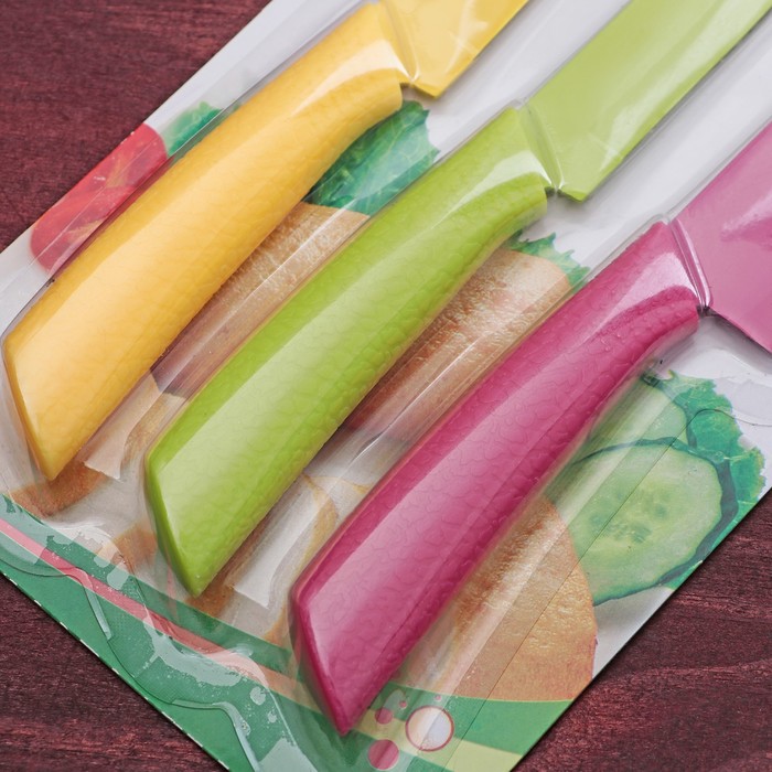 Набор ножей, 3 шт: 12,5/12/8,5 см, цвета МИКС