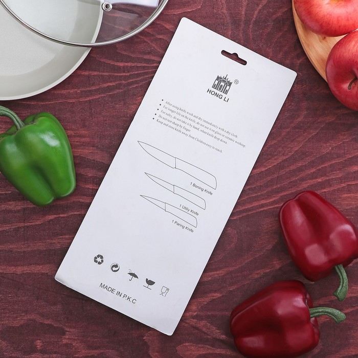 Набор ножей, 3 шт: 12,5/12/8,5 см, цвета МИКС