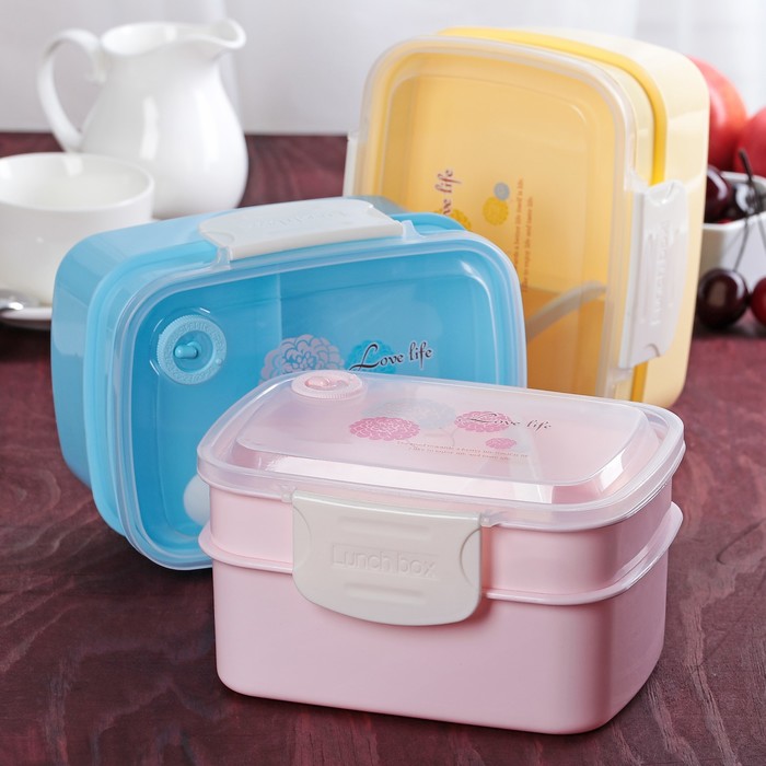 Ланч-бокс 2 уровня 19х14,5х10 см , цвета МИКС