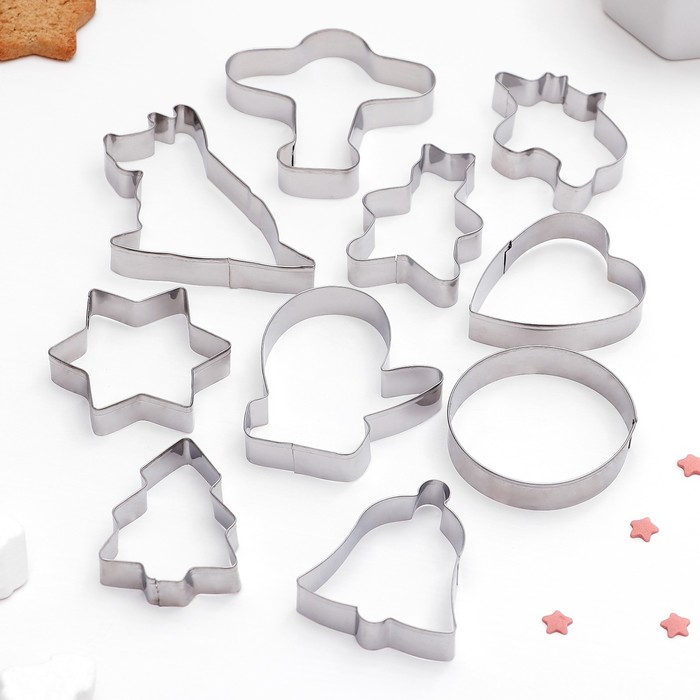 Набор форм для вырезания печенья "Самолет, звери, звезда, сердце, елка", 10 шт