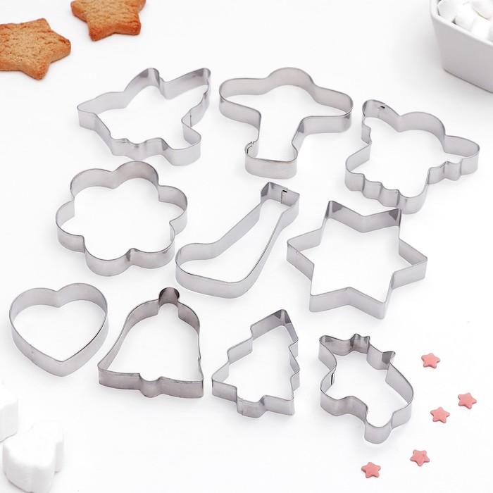 Набор форм для вырезания печенья "Салолет, звери, звезда, елка", 10 шт