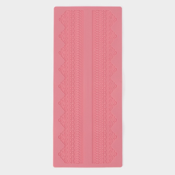фото Силиконовый коврик для айсинга доляна «кружево», 38,7×16,5 см, цвет розовый