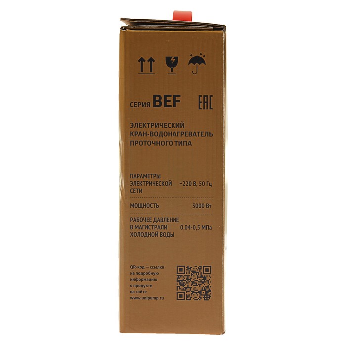 Кран-водонагреватель UNIPUMP BEF-003-178, проточный, 3000 Вт, max нагрев до 60 С, серый