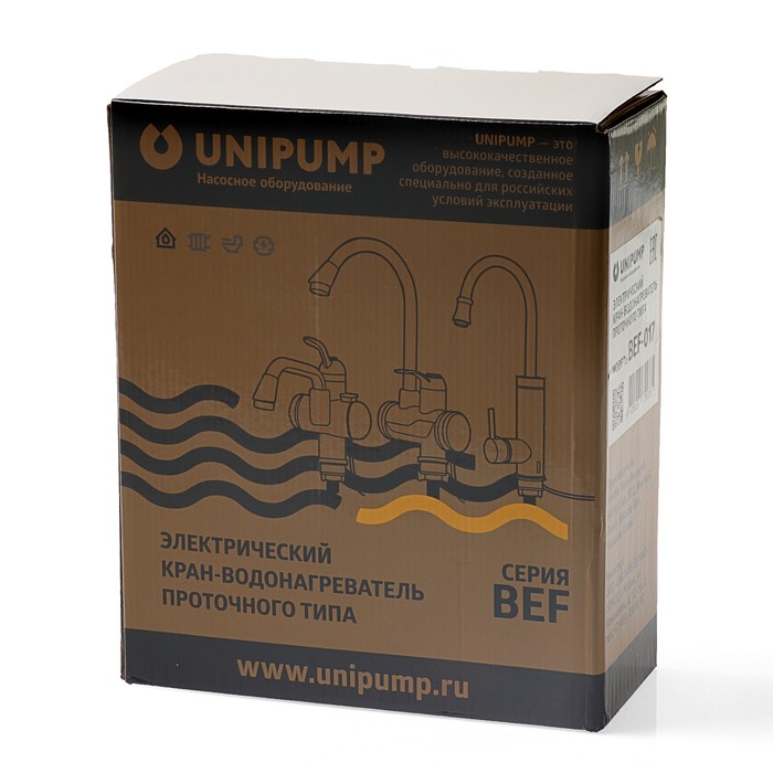 Кран-водонагреватель UNIPUMP BEF-017, проточный, 3000 Вт, max нагрев до 60 С, белый