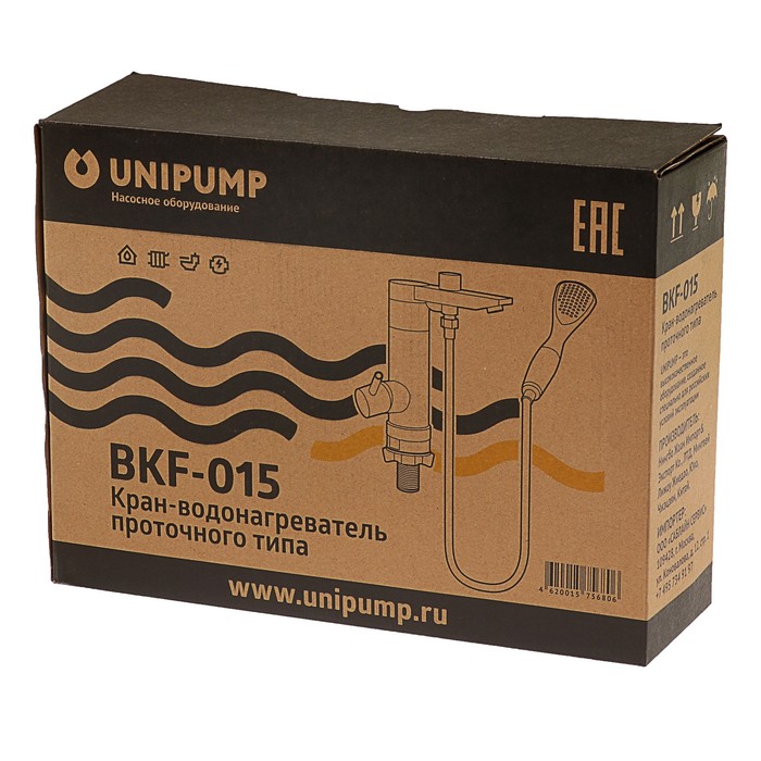Кран-водонагреватель UNIPUMP BKF-015, проточный, 3000 Вт, душевая лейка, УЗО