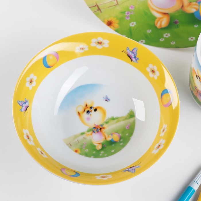 Набор детской посуды 3 предмета "Дружок" кружка 230 мл, миска 400 мл, тарелка d=18 см