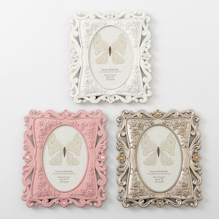 Фоторамка пластик 10х15 см "Розы" матовая стразы МИКС 20х17,2 см