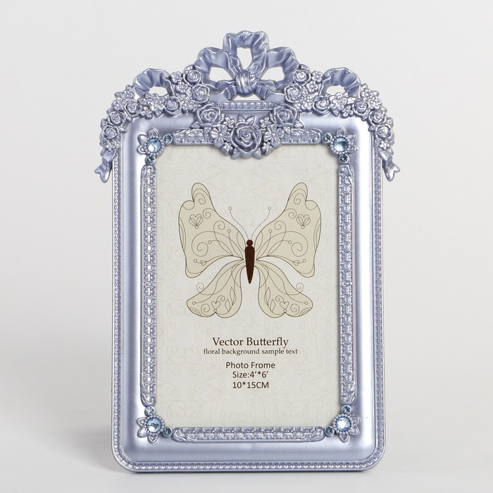 Фоторамка пластик 10х15 см "Венок из роз" металлик стразы МИКС 22х15 см