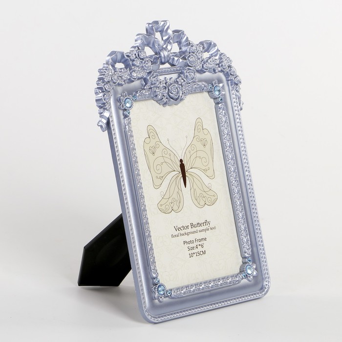Фоторамка пластик 10х15 см "Венок из роз" металлик стразы МИКС 22х15 см