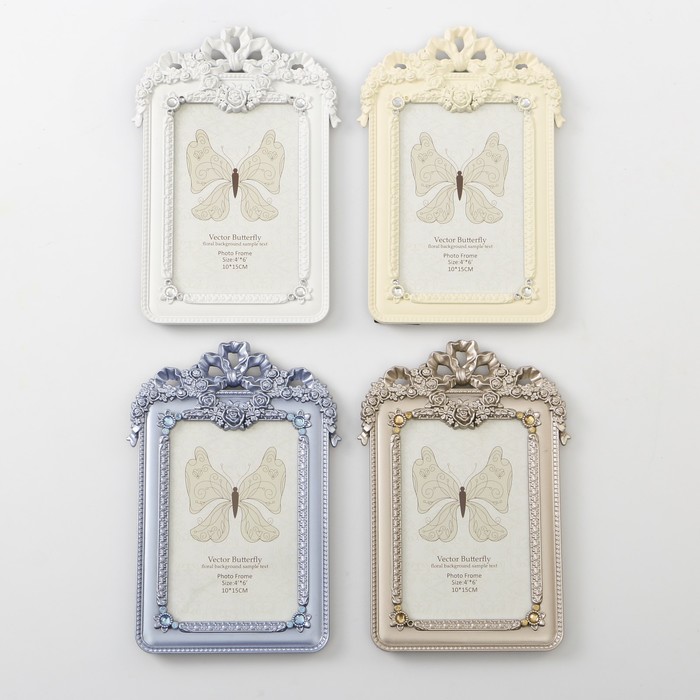 Фоторамка пластик 10х15 см "Венок из роз" металлик стразы МИКС 22х15 см