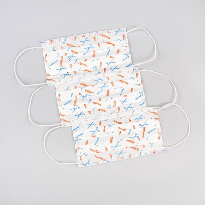 Маска 3-х слойная на резинке с рисунком "Charisma" Ножницы