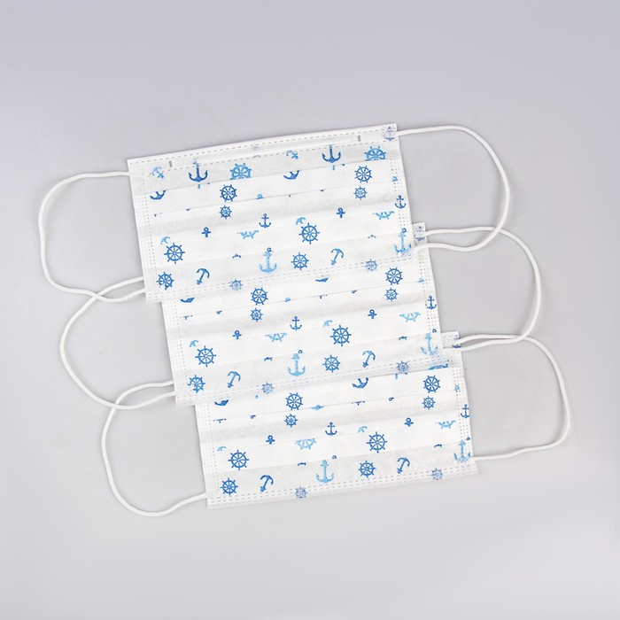 Маска 3-х слойная на резинке с рисунком "Charisma" Якорь