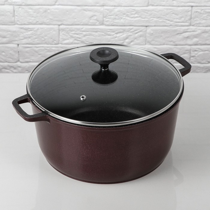 Кастрюля 6 л с антипригарным покрытием, со стеклянной крышкой "Metallic Borderaux"