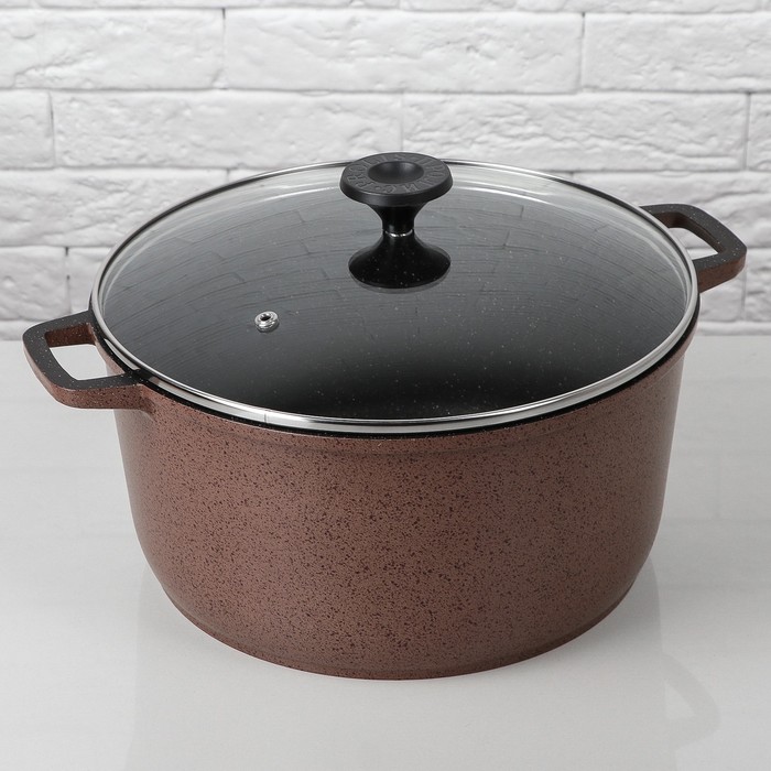 Кастрюля 6 л с антипригарным покрытием, со стеклянной крышкой "Cacao Milk"