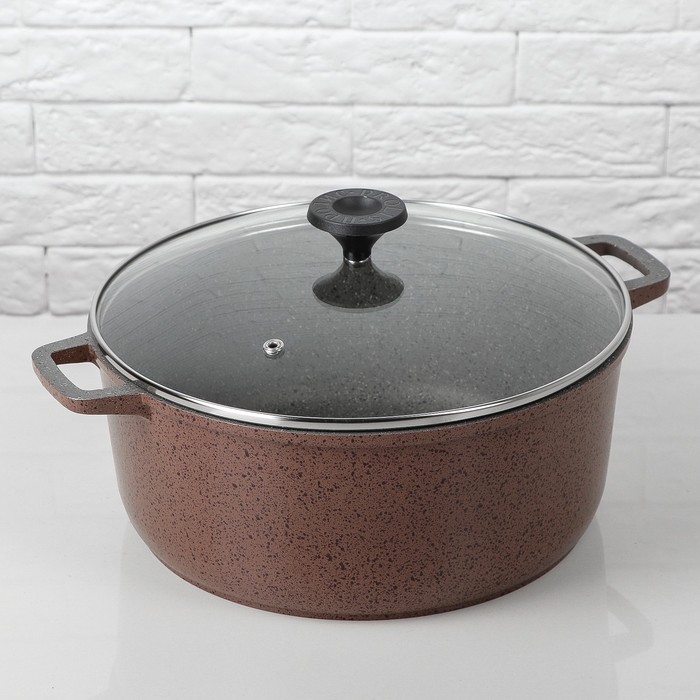 Кастрюля 5 л с внутренним антипригарным и внешним декоративным покрытием"Cacao Milk" со стек   38475