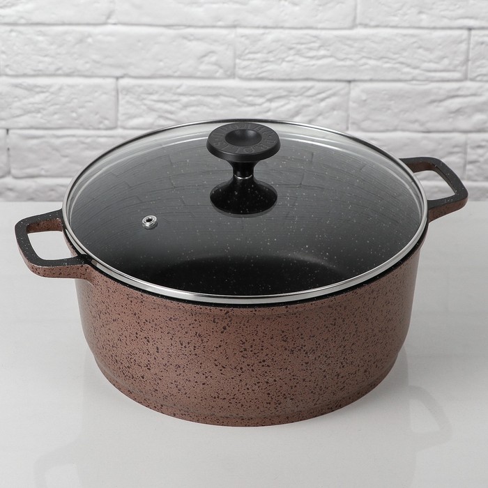 Кастрюля 4 л с антипригарным покрытием, со стеклянной крышкой "Cacao Milk"