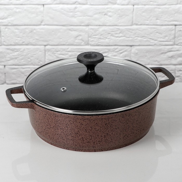 Кастрюля 3 л с антипригарным покрытием, со стеклянной крышкой "Cacao Milk"