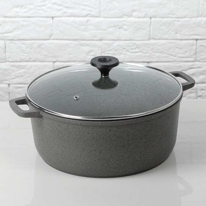 Кастрюля 5 л с внутренним и внешним антипригарным  покрытием                       ( гранит)   38475